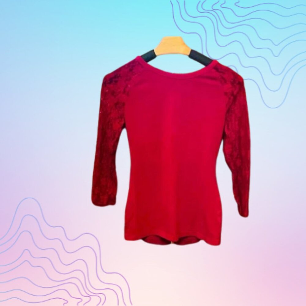 EXPRESS Red Lace Sleeve Blouse Women’s Size Sm